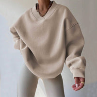 Women's V-Neck Oversized Pullover | Cotton Blend Ribbed Cuff Detail