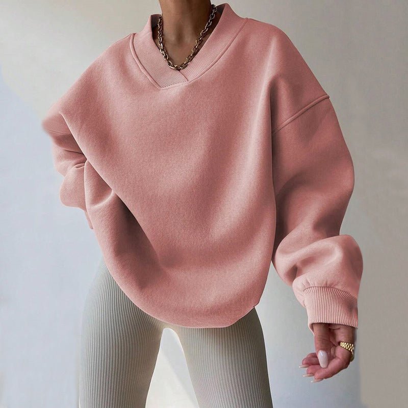 Women's V-Neck Oversized Pullover | Cotton Blend Ribbed Cuff Hero