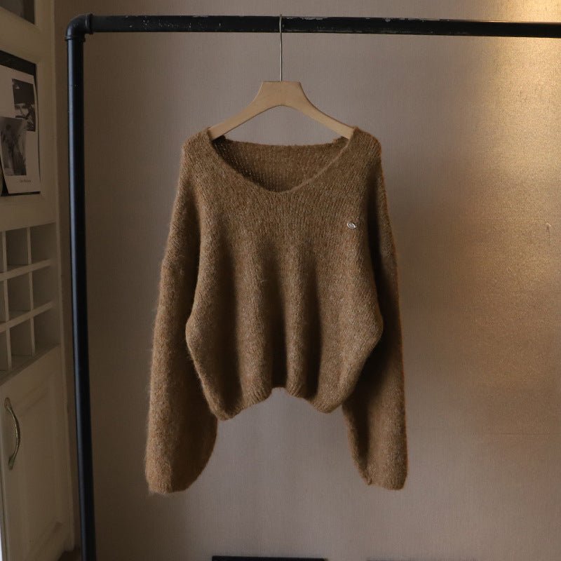 Women's V-Neck Softness Sweater | Boxy Fit Knit Angle