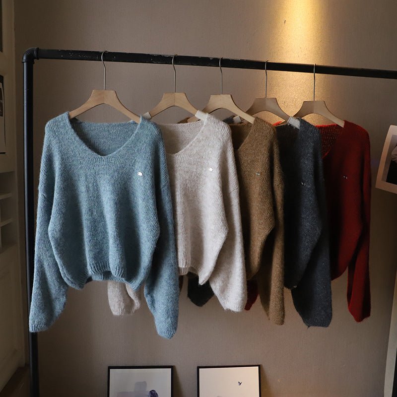 Women's V-Neck Softness Sweater | Boxy Fit Knit Close Up