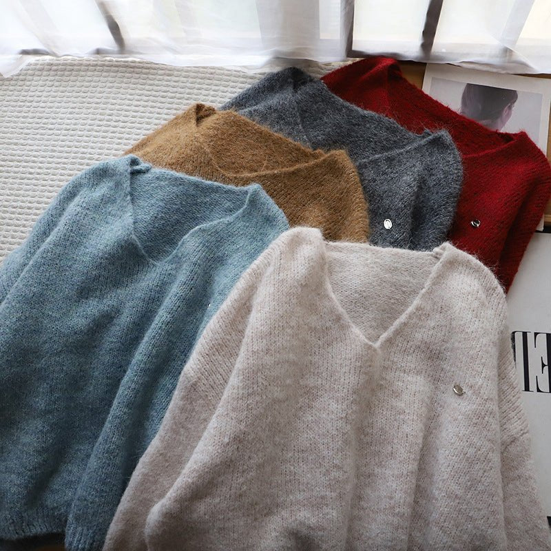 Women's V-Neck Softness Sweater | Boxy Fit Knit Front