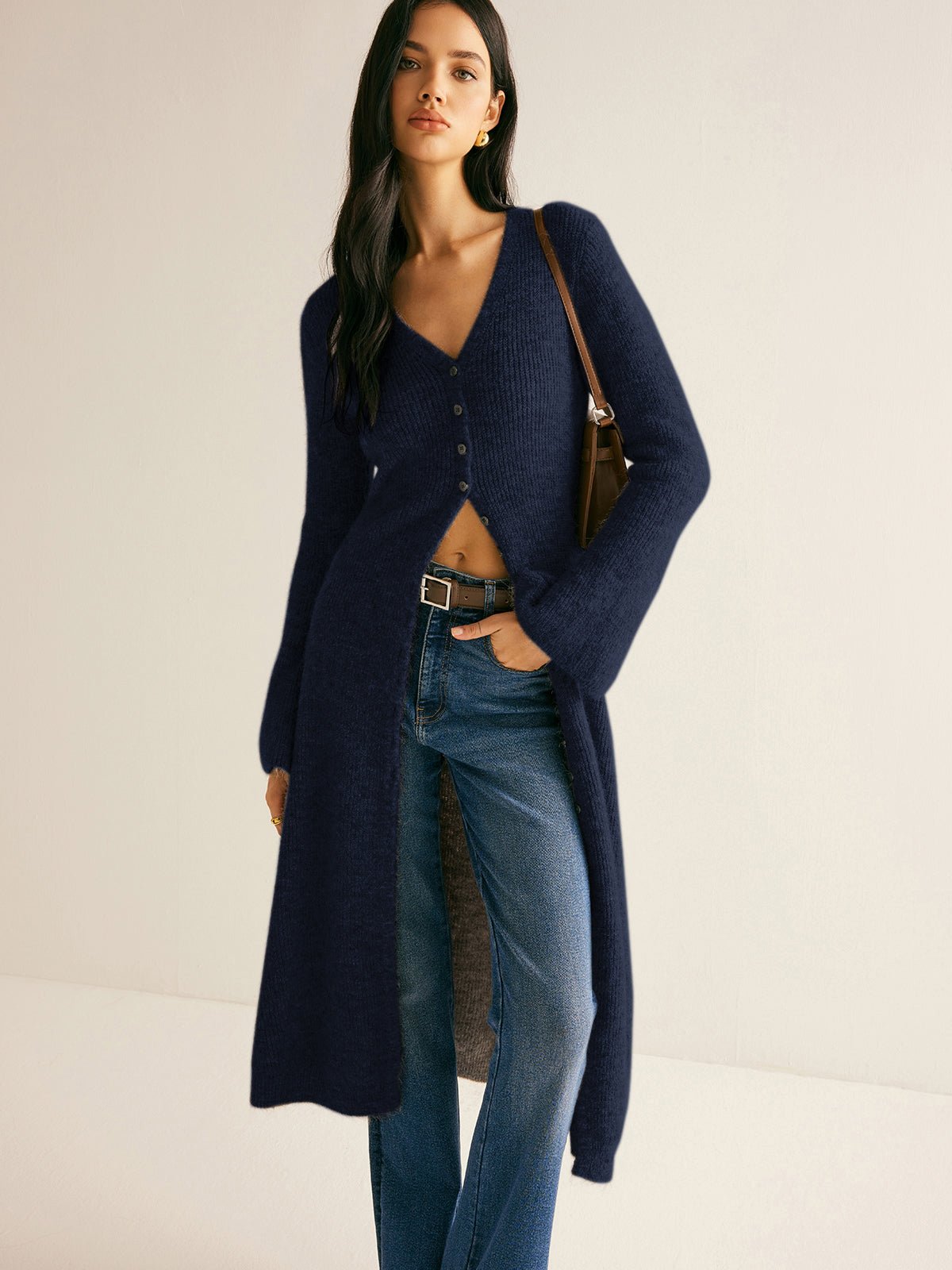 Women's V-Neck Sweater Dress | Button Front Alternate