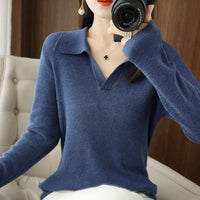 Women's V-Neck Wool Knit Pullover | Long Sleeve Sweater Hero
