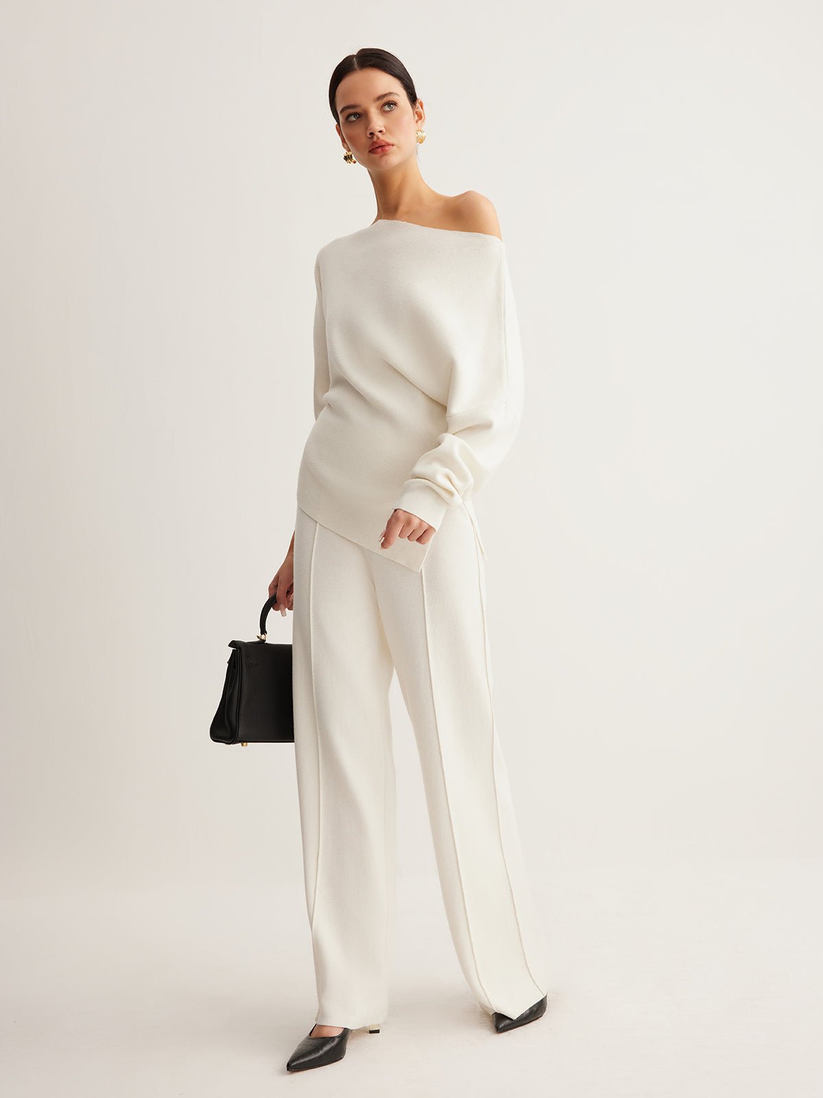 Women's Wool Asymmetrical Neck Knit Top | Cold Shoulder Detail