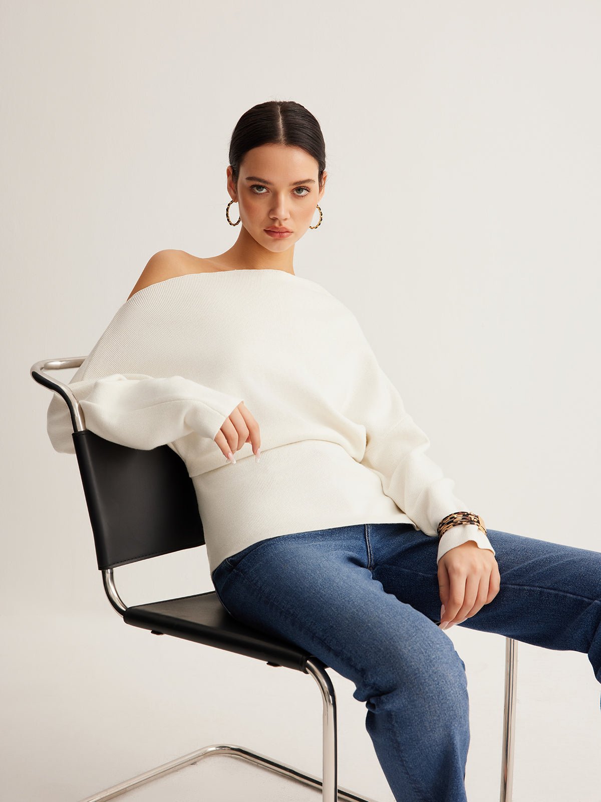 Women's Wool Asymmetrical Neck Knit Top | Cold Shoulder Full