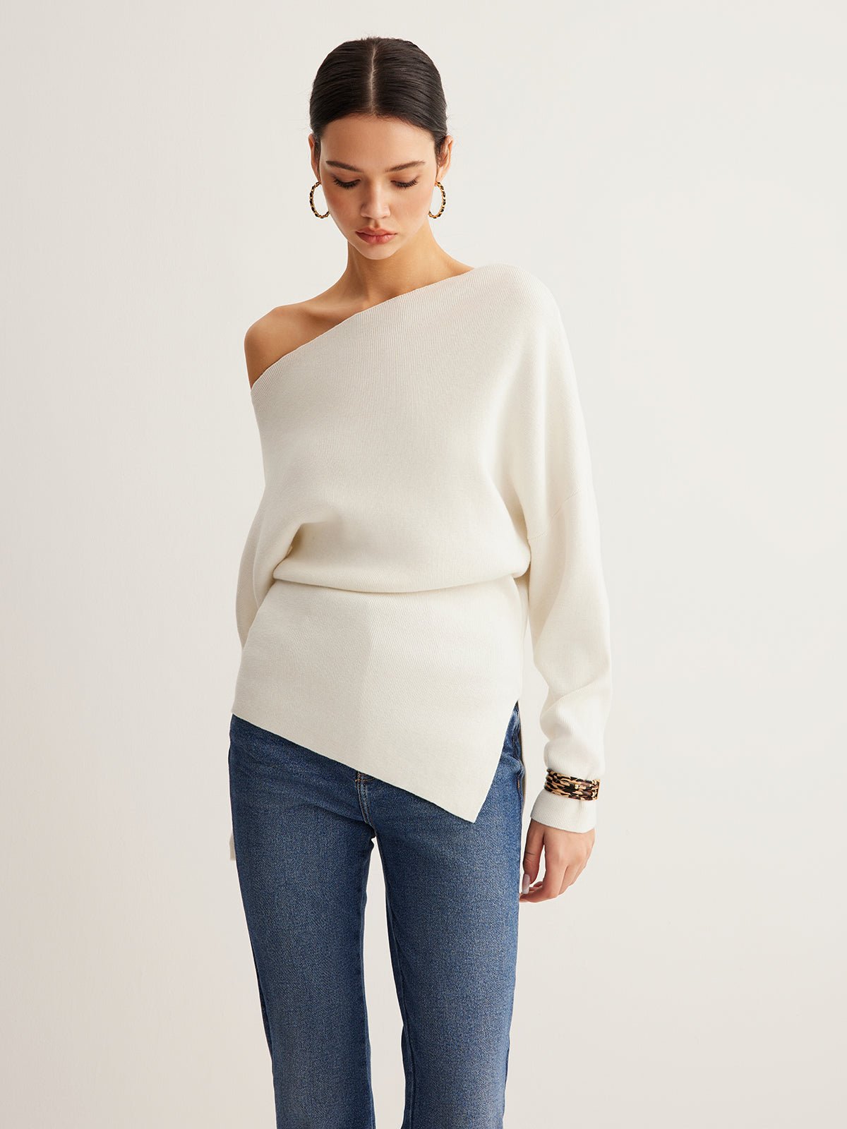 Women's Wool Asymmetrical Neck Knit Top | Cold Shoulder Hero