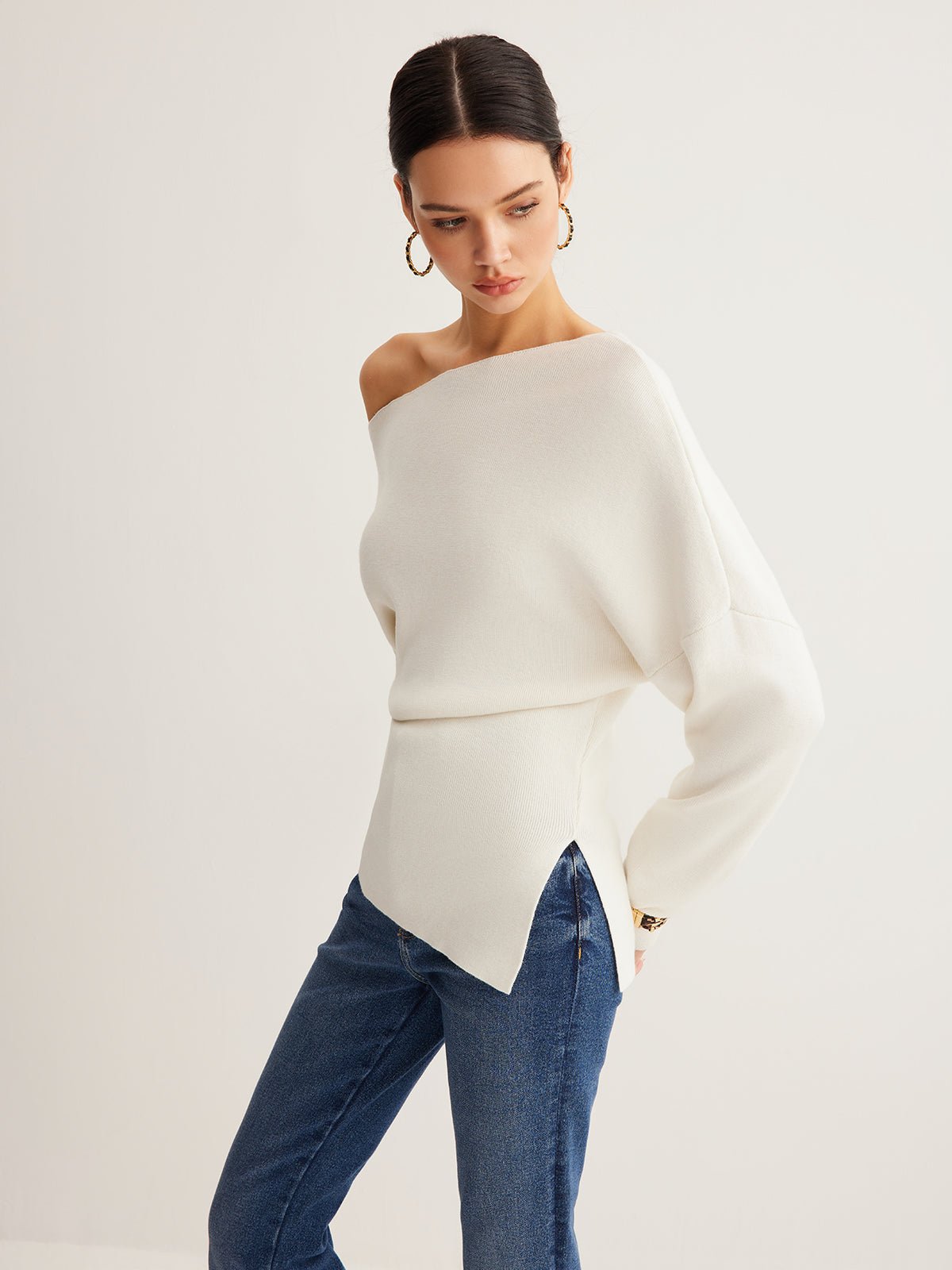 Women's Wool Asymmetrical Neck Knit Top | Cold Shoulder Lifestyle