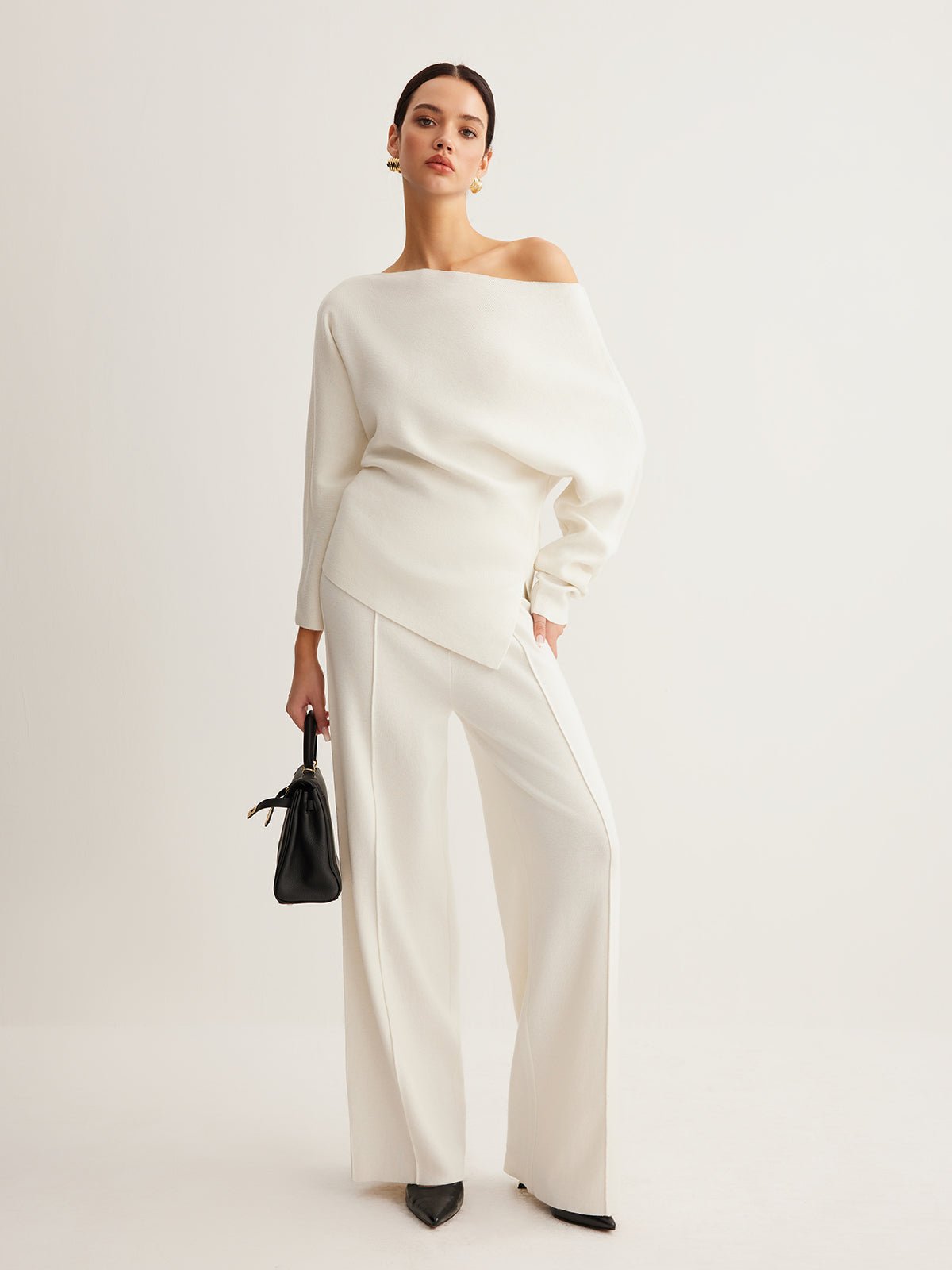 Women's Wool Asymmetrical Neck Knit Top | Cold Shoulder Side