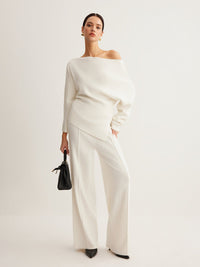 Women's Wool Asymmetrical Neck Knit Top | Cold Shoulder Side