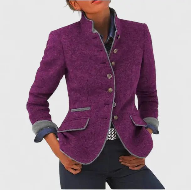 Women's Wool Blazer | Contrast Trim Tailored Fit Detail