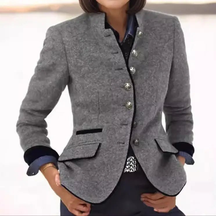 Women's Wool Blazer | Contrast Trim Tailored Fit Front