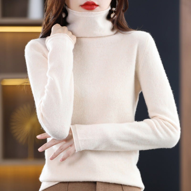 Women's Wool Blend Stacked Collar Sweater | Loose Fit Knit Angle