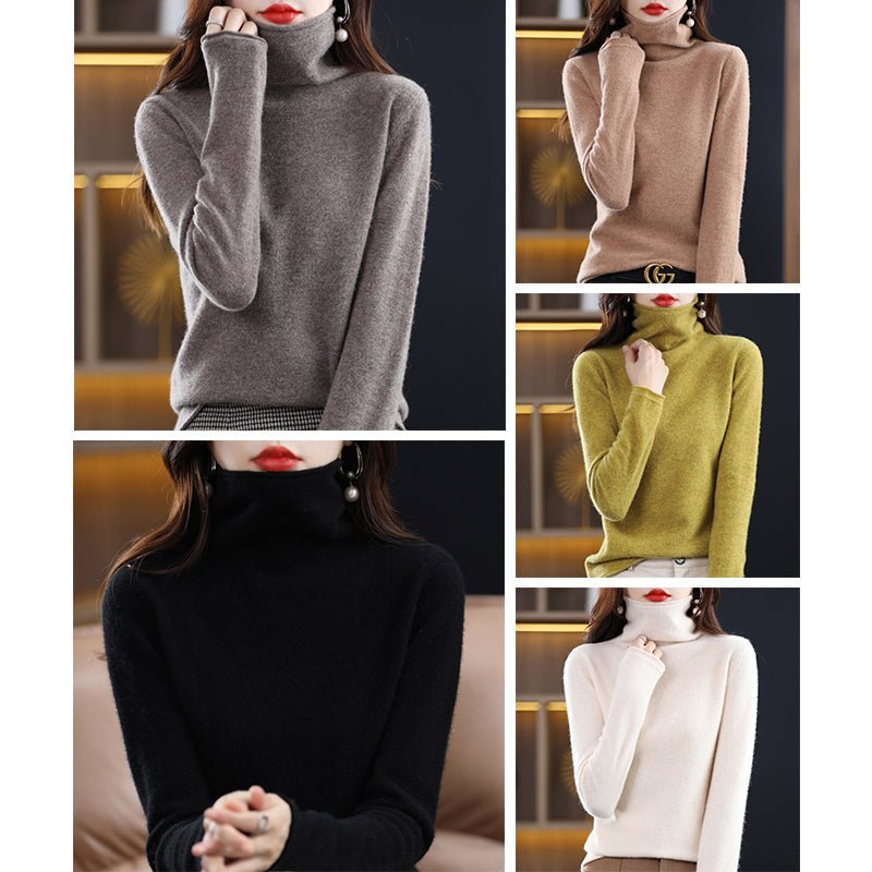 Women's Wool Blend Stacked Collar Sweater | Loose Fit Knit Back