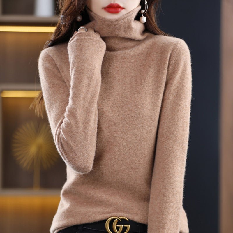 Women's Wool Blend Stacked Collar Sweater | Loose Fit Knit Detail