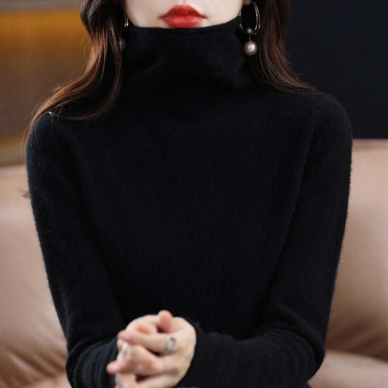 Women's Wool Blend Stacked Collar Sweater | Loose Fit Knit Front