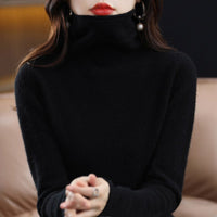Women's Wool Blend Stacked Collar Sweater | Loose Fit Knit Front