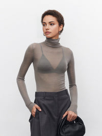 Women's Wool-Blend Turtleneck Sheer Sweater Alternate