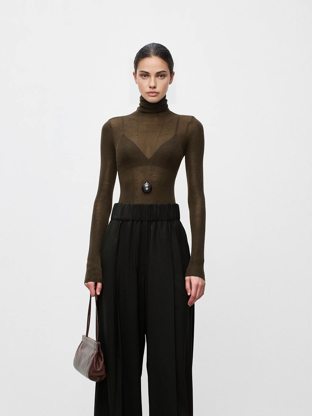 Women's Wool-Blend Turtleneck Sheer Sweater Back