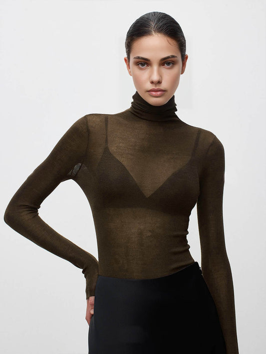 Women's Wool-Blend Turtleneck Sheer Sweater Hero