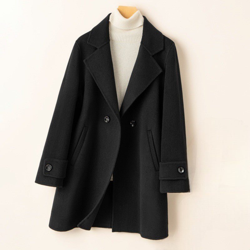 Women's Wool One-Button Coat | Notched Lapel Tailored Fit Close Up