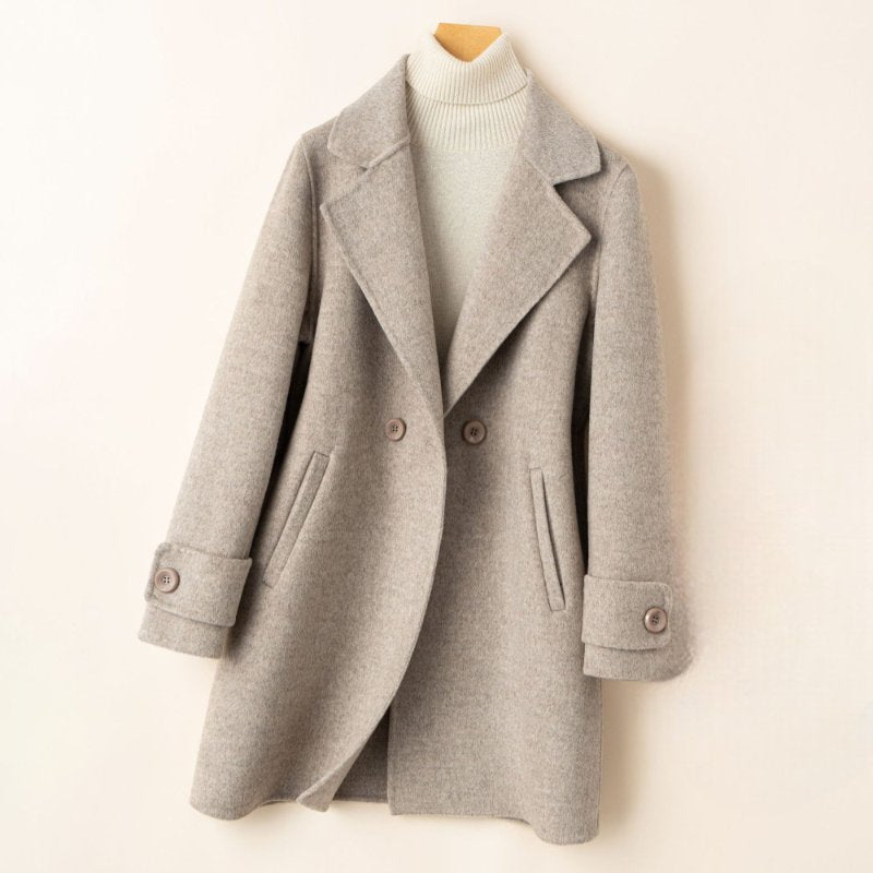 Women's Wool One-Button Coat | Notched Lapel Tailored Fit Side
