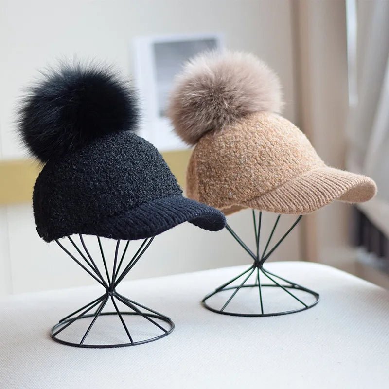 Women's Wool Pom Cap | Faux Fur Alpine Beanie Hero