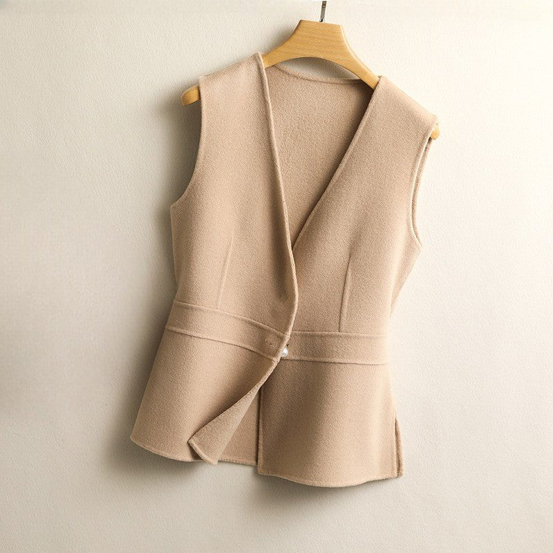 Women's Wrap Front Knit Vest | V-Neck Tailored Fit Front