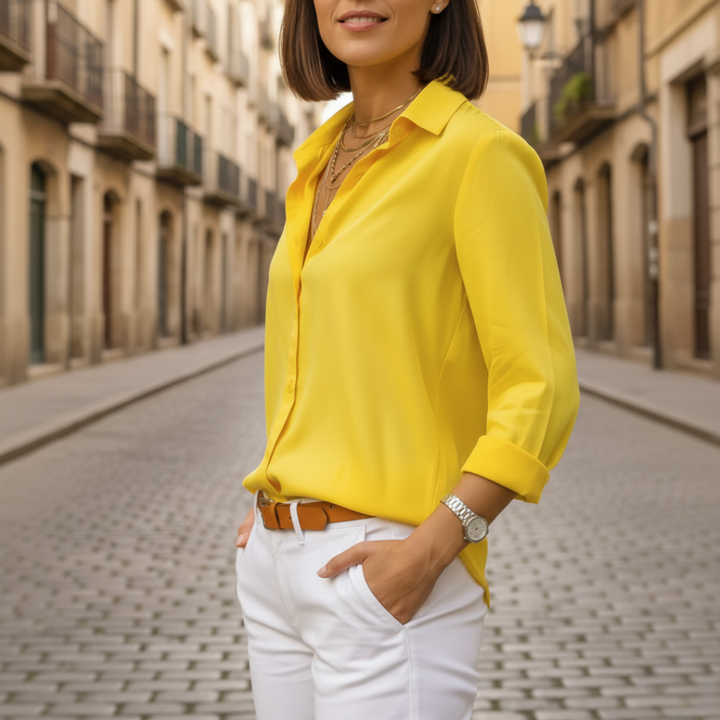Blusa de gasa para mujer con botones delanteros