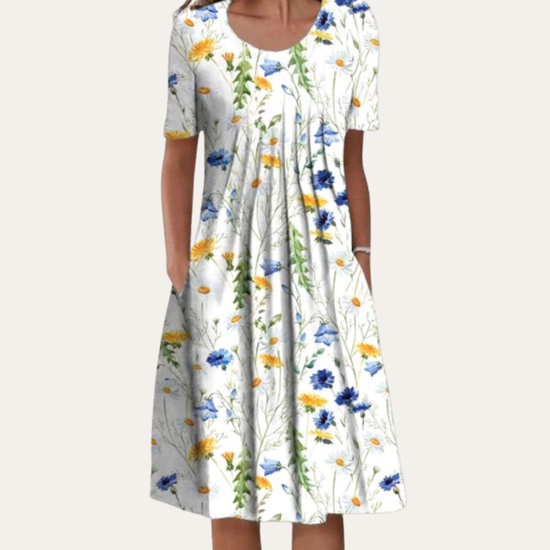 Vestea | Baumwoll Kurzarm Midikleid Damen