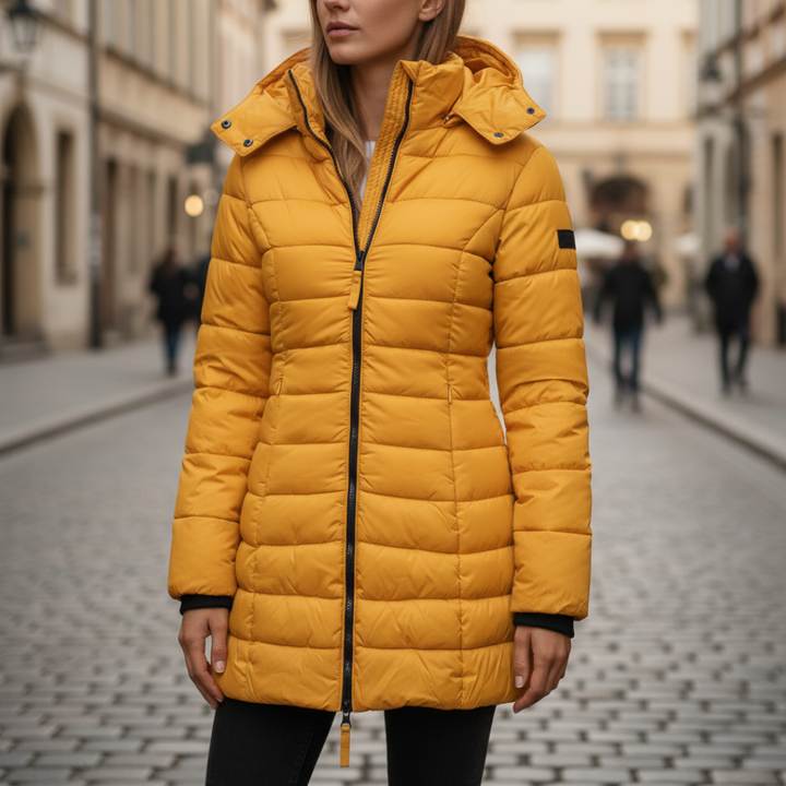 Langer Damen-Wintermantel aus Polyester | Vestea