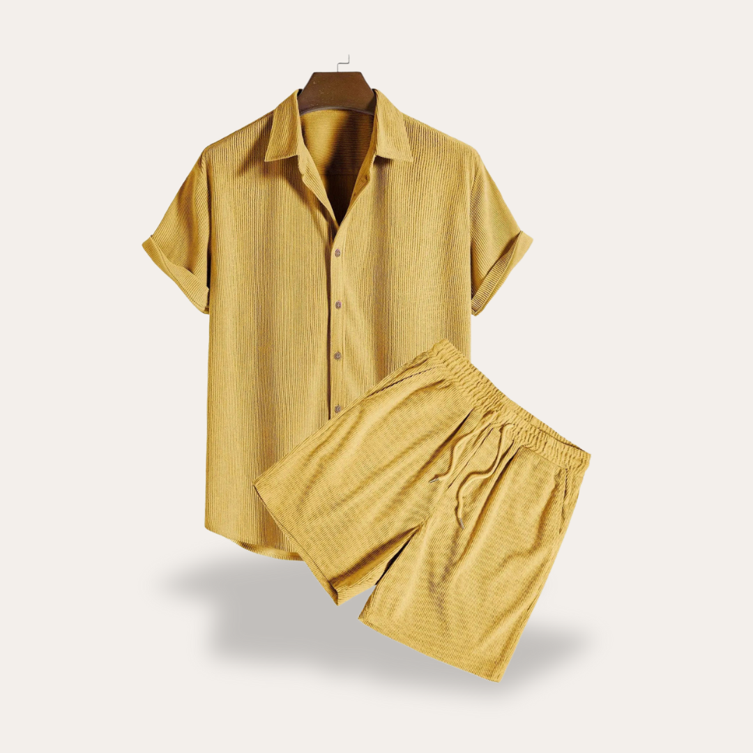 Vestea | Herren Leinen Zweiteiler Set – Kurzarm Hemd & Shorts