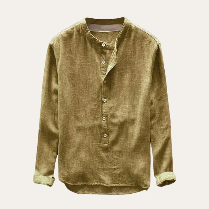 Men's Casual Linen Stand-Collar Shirt | Vestea