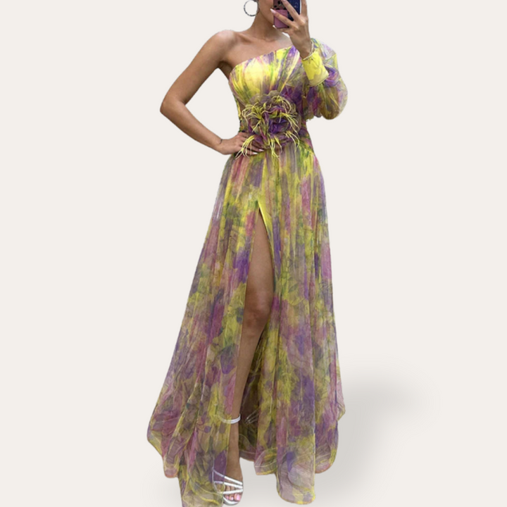 Vestea | Damen Chiffon Abendkleid – One-Shoulder, Bunt, Elegant
