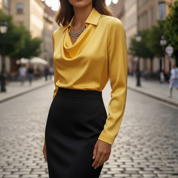 Damen Bluse mit Cowl-Kragen und langen Ärmeln | Vestea