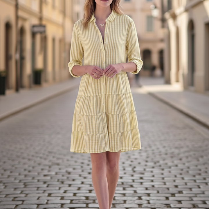 Shirtdress Tiered Button Front Striped Womens